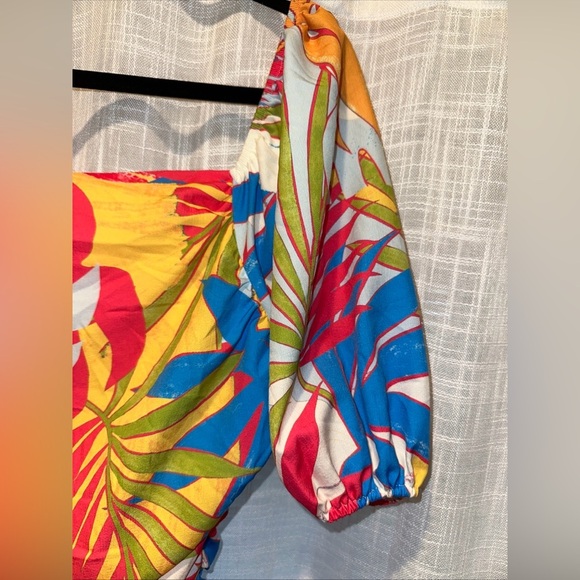 Flying Tomato Womens Sz L Mini Dress Colorful Vacation Tropical Puff Sleeve - Picture 10 of 12